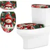 Juego de funda para asiento de inodoro doméstico de estilo idéntico transfronterizo para Navidad, juego de fundas para polvo de inodoro con borde elástico de poliéster con impresión personalizada