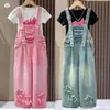 Conjunto de Petos de Mezclilla para Niñas Primavera/Verano 2025 Nuevo de Moda Estilo Celebridad de Internet Pantalones Holgados de Moda Callejera para Niños Mayores