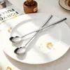 Cuchara de Acero Inoxidable 430 con Mango Largo, Cuchara para Hielo, Cuchara para Café de Alto Valor Estético, Cuchara Redonda Pequeña, Cuchara para Remover para el Hogar, Artículo de Regalo