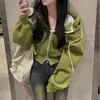 Chamarra sudadera con capucha y cierre para mujer de alta gama, estilo commuter, con forro de polar, de Dongdaemun, Corea