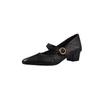 Elegantes Sapatos Mary Jane de Couro de Primeira Camada, Coleção Outono 2025, Salto Médio Robusto, Bico Fino, Couro Genuíno, Tira Única, Sapatos Femininos