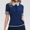 Camiseta tipo Polo Deportiva de Manga Corta para Mujer Estilo Americano, Color Contrastante, Cuello Solapa, Camiseta de Manga Corta para Exteriores, Tenis, Bádminton, Fitness, Running, Top de Verano