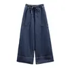 Foto Real de Jeans Cropped de Pierna Ancha Estilo Chic Coreano para Mujer, Pantalones Rectos de Tiro Alto Vintage