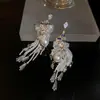 Pendientes de Borla con Flor de Zircón de Aguja de Plata Transfronterizos, Pendientes de Moda y Elegantes, Pendientes de Lujo Ligero y de Gama Alta, Diseño de Nicho
