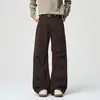 Pantalones casuales holgados de estilo callejero americano para hombre, corte limpio color liso holgados de pierna ancha plisados tipo paracaídas de pierna recta largos