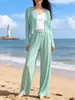 Moda Casual de Primavera 2026 para Mujer Conjunto de Color Sólido Chaqueta Cardigan Versátil Pantalones Rectos Conjunto de Dos Piezas