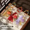 Brocado de Song chino bolsa de la suerte de doble cara paquete de material DIY hecho a mano bolsa para atraer la riqueza y el dinero llavero estilo nacional con perla colgante de bolsa