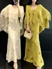 Elegante conjunto de dos piezas con cárdigan de punto floral tridimensional y encaje y vestido, nuevo conjunto de suéter de otoño para mujer