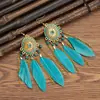 Aretes de Estilo Étnico para Mujer, Aretes Largos de Pluma con Borlas, Aretes de Viaje de Vacaciones de Lijiang, Yunnan Venta al por Mayor
