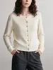 Cardigan Tricot de Lã Pura Gola Redonda Manga Longa Botão Dourado Pequeno Estilo Versátil Feminino Primavera/Outono