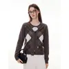 Suéter de punto para mujer, estilo francés, con patrón de rombos, cuello redondo, manga larga, con un diseño retro que crea un efecto adelgazante, perfecto como chal o suéter para otoño e invierno.