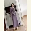 Nuevo conjunto de suéter casual elegante y femenino para otoño e invierno con falda, conjunto de punto de dos piezas
