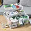 Caja de medicamentos para el hogar de gran capacidad, caja de medicamentos multicapa con asa, almacenamiento de medicamentos portátil, caja de medicamentos de plástico