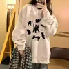 Sudadera blanco-gris para mujer, adecuada para primavera, otoño e invierno, con forro polar añadido y grosor, diseñada para figuras petite, con un estilo holgado y casual de diseño único, sin capucha