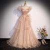 Vestido de Noite Champagne Feminino Exame de Arte Vocal Reunião Anual Anfitrião Vestido de Princesa Francês Vestido de Brinde de Cerimônia Adulto de Alto Nível