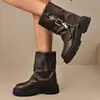 Pantalones Estilo Británico Pierna Dr. Botas Martens Mujer 2026 Nuevo Otoño Versátiles Cremallera Lateral Plisadas Retro Suela Gruesa Botas Cortas de Motocicleta