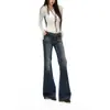 Novedad Otoño 2026 Pantalones de Mezclilla Acampanados Azul Oscuro de Tiro Bajo de Campana Hasta el Suelo en Forma de Herradura para Mujer, Soporta Envío Directo