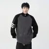 Novo Cardigan de Tricô Versátil e Pesado para Homens e Mulheres, Caimento Solto com Color-Blocking e Gola Alta com Zíper, Jaqueta Suéter para Outono e Inverno