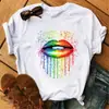 Comercio exterior wish ebay moda europea y americana labios rojos camiseta de manga corta con cuello redondo para mujer talla grande