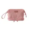 Bolsa de Cosméticos de Terciopelo Holandés de Doble Capa Nueva para Otoño e Invierno Versión con Etiqueta de Cuero Bolsa de Almacenamiento de Cosméticos Multifuncional Bolsa de Cosméticos Gran Capacidad