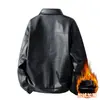 Jaqueta de Couro Masculina Plus Velvet Espessada Gola Lapela Inverno Quente Roupa Exterior Retro Americano Casual Jaqueta de Couro