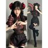 Lencería Talla Grande Color Melocotón Estilo Chino Cheongsam Atuendo de Sirvienta Pura Deseo Uniforme de Falda Corta Retro Atuendo de Cheongsam Sexy