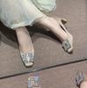2024 Novo Salto Grosso Elegante Socialite Strass de Alta Classe Sapatos de Noiva Francês Lindo Nude Salto Alto Feminino Combina com Tudo