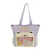 Bolsa Criativa Estilo Coreano de Alta Aparência Ursinho Fofo para Aluno com Cores Contrastantes, Bolsa Tote Transparente Cartoon de Grande Capacidade para Livros