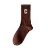 Meias Femininas 100% Algodão com Letra C Bordada, Meias Esportivas Retrô com Listras Verticais, Meias Modeladoras de Cano Médio, Meias Femininas Versáteis da Zhuji Socks