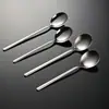 Cuchara Redonda Aien de Acero Inoxidable 304 Estilo Coreano con Borde, Acabado Pulido Arenado, Fondo Profundo, Cuchara Redonda de Postre de Alto Valor