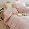 Juego de cuatro piezas de gasa de doble capa 100% algodón, color liso, simple, Clase A, funda de edredón transpirable de algodón puro, ropa de cama para apartamento