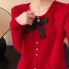 Cárdigan Suéter de Punto con Lazo Estilo Chanel para Mujer, Nuevo Estilo Dulce y Suave de Punto de una Sola Fila para Otoño e Invierno para Mujer