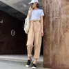 Pantalones casuales para mujer, nuevos pantalones harén estilo coreano con cordón, corte holgado, estilo boyfriend, tiro alto, pierna ancha y largo cropped