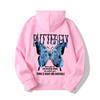 Sudadera casual con capucha de moda con letras nuevas de exportación europea y americana 2024 con mariposas multicolores