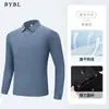 Camiseta Polo Masculina de Seda Gelada Sem Costura Manga Longa para Primavera e Outono, Cor Pura para Meia-Idade, Casual de Negócios, Gola Lapela, Top Passa-Fácil