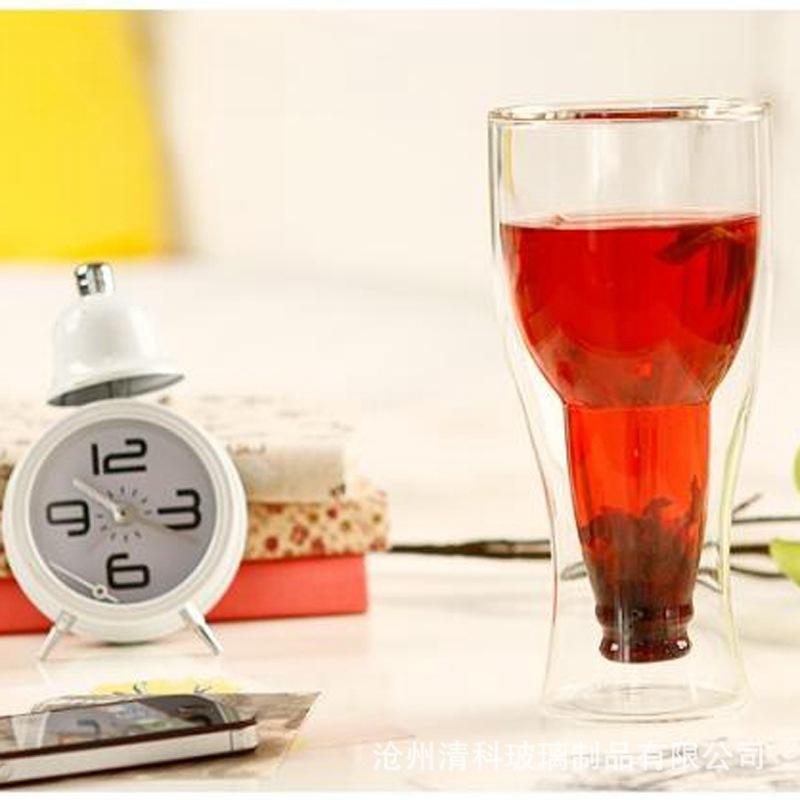 倒置双层啤酒杯,水晶杯,可乐玻璃杯,创意牛奶饮料杯,酒吧大扎啤杯