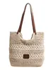 Bolsa de palha trançada de grande capacidade para mulheres, novo modelo 2026, bolsa de palha para férias de verão na praia, bolsa tote de ombro estilosa para o dia a dia