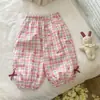 2026 Novo Estilo Calças de Verão Finas Respiráveis Cropped Afuniladas para Meninas Estilo Coreano Doce Estampa de Laço Repelente de Mosquitos