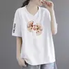 Comercio Exterior Transfronterizo Moda Mamá Verano Nuevo Estilo Estampado Irregular Manga Corta Top Moda Camiseta Cuello en V Ropa para Mujer