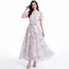 Ropa de Mujer de Comercio Exterior Toma Real: Vestido de Encaje Francés Estilo Suave de Manga Corta con Cuello Alto de Pie de un Solo Botón Ceñido a la Cintura Adelgazante de Línea A