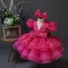 Vestido Infantil Vestido de Princesa Rojo Rosa Vestido de Anfitriona Pasarela Disfraz de Actuación Princesa Sol Feliz Falda Tutú de Baile