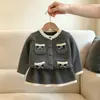 Conjunto de suéter para niña, nuevo estilo otoño/invierno, con diseño de doble botonadura con bolsillos, vestido de punto, moderno vestido de princesa estilo coreano para bebés