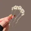 Peine de Pelo Ondulado Estilo Bosque de Gama Alta Estilo Ins Flor de Perla Pasador Simple Nuevo en Forma de U Pasador en la Parte Posterior de la Cabeza