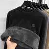 Moletom de Lã Coral com Gola Redonda de Inverno Masculino Novo Estilo Plus Velvet Espessado Quente Camada Base de Lã Suéter Tendência