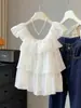 Camisa sin mangas dulce con volantes estilo coreano para mujer, nuevo modelo de verano con diseño en capas, top babydoll sin mangas que reduce la edad y versátil