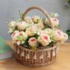 Cesta de Flores de Mimbre de Mano, Cesta de Ratán, Cesta de Almacenamiento para Salida de Picnic de Verano, Cesta de Princesa con Arreglo de Flores Artificiales
