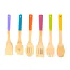 Espátula Antiadherente de Bambú Cucharón Espátula para Freír Colador para Ensalada Herramientas de Cocina sin Pintar Espátula de Cocina con Mango Largo Juego de Utensilios para Hornear