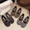 Zapatos Mary Jane Grises Peludos que Aumentan la Altura para Mujer, Nuevo Estilo Otoño e Invierno con Lazo, Suela Gruesa, Forrados de Felpa, Botas de Nieve