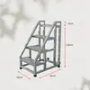 Escada de Degraus Espessada para Armazém, Casa e Uso Industrial, com Corrimãos, Três ou Quatro Degraus, com Rodas, Escada de Escalada Móvel