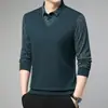 Camiseta de Manga Larga para Hombre de Primavera y Otoño Casual de Negocios Cuello Polo Falso de Dos Piezas Camiseta Base Holgada para Hombre de Mediana Edad